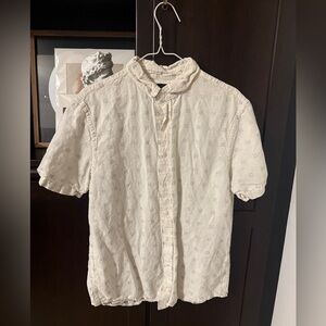 Banana Republic Men's Antique White Patterned Button Down Shirt